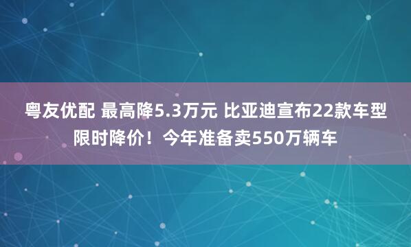 粤友优配 最高降5.3万元 比亚迪宣布22款车型限时降价！今年准备卖550万辆车