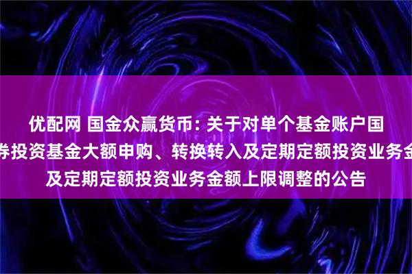 优配网 国金众赢货币: 关于对单个基金账户国金众赢货币市场证券投资基金大额申购、转换转入及定期定额投资业务金额上限调整的公告